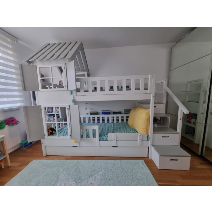 kinder stapelbed met trap en dak Amsterdam grenenhout